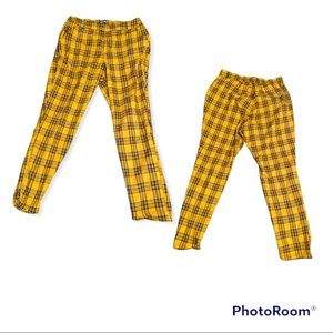 Yellow Plaid Trousers with Silver Side Detachable Chain